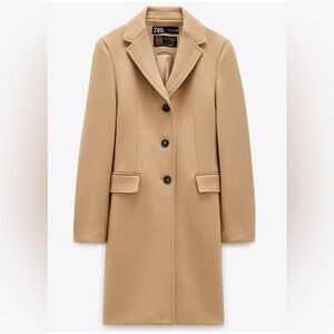 Women’s Zara Camel Single-Breasted Wool-Blend Coat 🤎